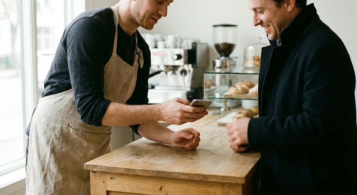 An der Theke wird per Smartphone ein Stempel vergeben